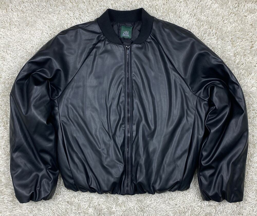 Wild Fable Faux Leather Bomber Jacket Womens Small Black Cropped Puffer Y2K NWOT